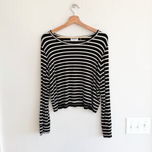 LNA Clothing Ribbed Knit Cropped Round Neck Long Sleeve T-Shirt Black/White L